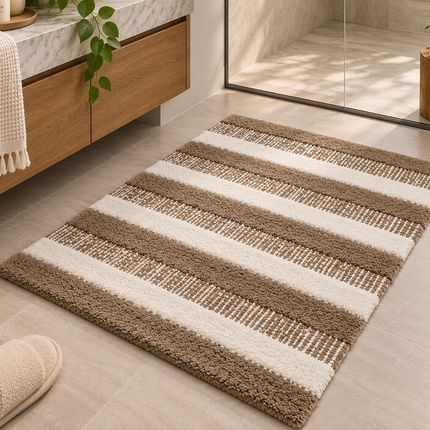 Loom & Linen Stripes Chenille Doormat 20x32”– Soft Absorbent Floor Mat for Entrance, Bedroom & Bathroom
