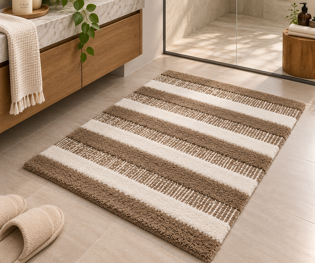 Loom & Linen Stripes Chenille Doormat 20x32”– Soft Absorbent Floor Mat for Entrance, Bedroom & Bathroom