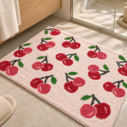 Loom & Linen Cherry Chenille Doormat 20x32”– Soft Absorbent Floor Mat for Entrance, Bedroom & Bathroom