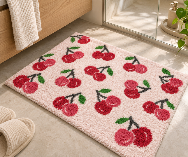Loom & Linen Cherry Chenille Doormat 20x32”– Soft Absorbent Floor Mat for Entrance, Bedroom & Bathroom