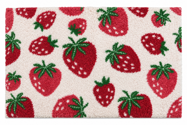 Loom & Linen Strawberry Chenille Doormat 20x32”– Soft Absorbent Floor Mat for Entrance, Bedroom & Bathroom