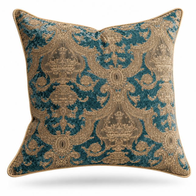 Royal Teal Damask Cushion Cover 16x16