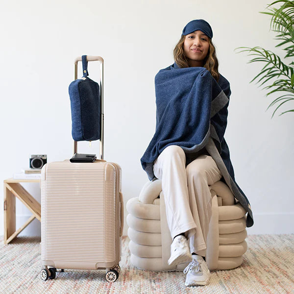 Travel Kit - Organic Cotton Travel Blanket and Eye Mask Set