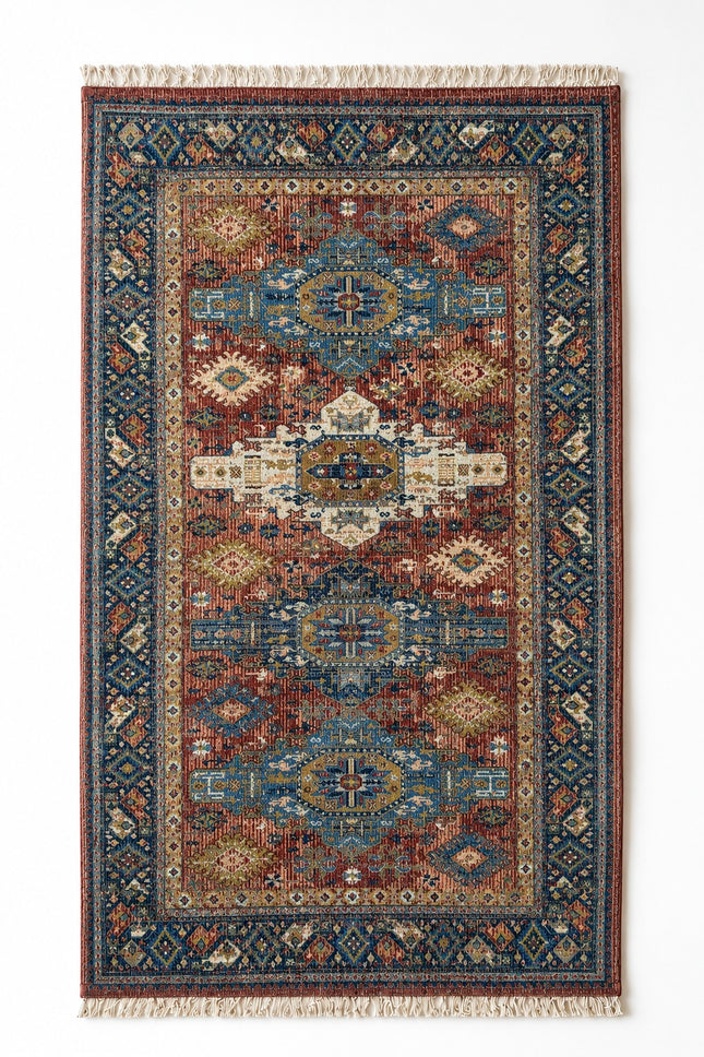 Midnight Caravan Vintage Style Doormat - Indoor Woven Mat with Floral Border - 24"x36"