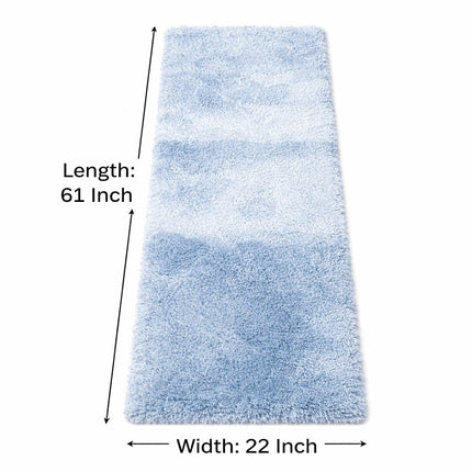 Soft Plush Runner Rug – 22x61 Inch Anti-Slip Hallway & Bathroom Carpet -  Light Blue