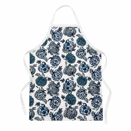Blue Floral Pumpkin Kitchen Apron – Premium Cotton Cooking & Baking Apron for Women