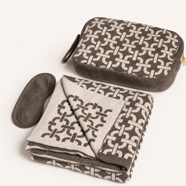 Chained Organic Cotton Travel Blanket and Eye Mask Set