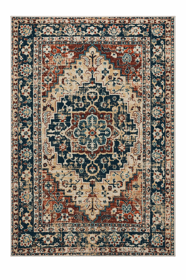 Jaipur |  Vintage Persian Style Medallion Area Rug – Neutral Traditional Carpet - 7x5ft
