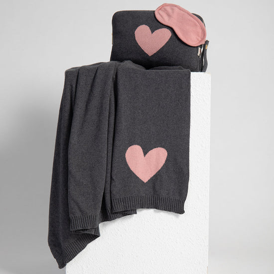 Love Hearts Reversible Organic Cotton Travel Blanket and Eye Mask Set