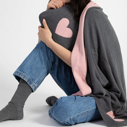 Love Hearts Reversible Organic Cotton Travel Blanket and Eye Mask Set