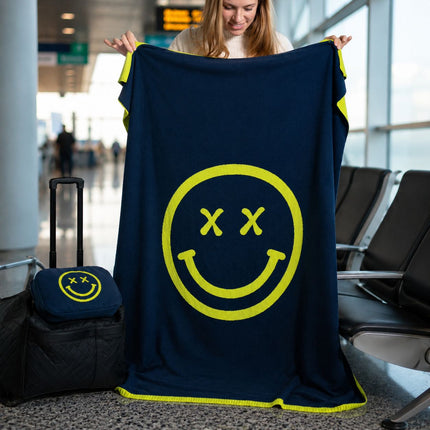 Smiley Organic Cotton Travel Blanket and Eye Mask Set